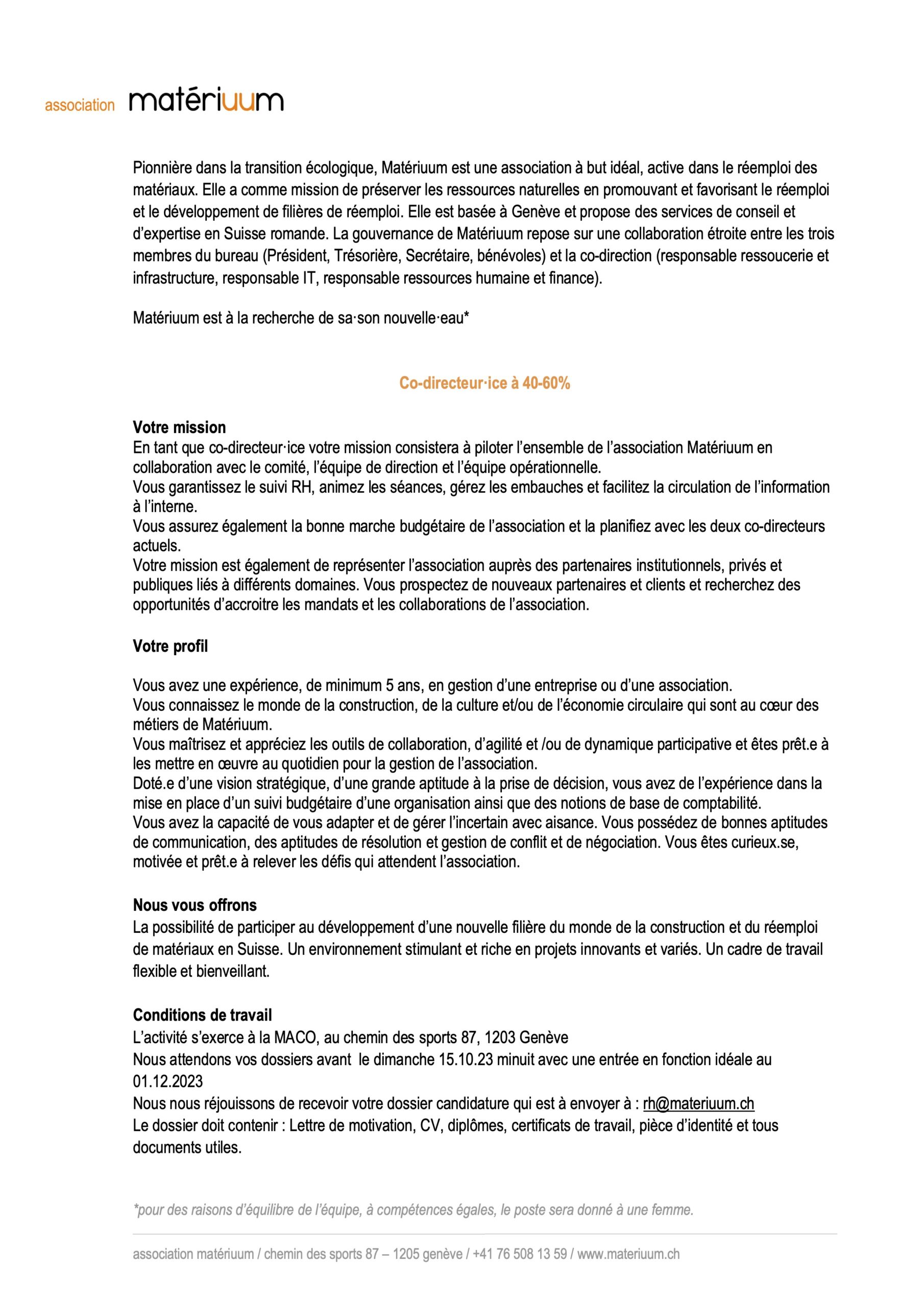 offre emploi direction Matériuum