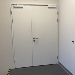 Porte double assymétrique blanche métallique