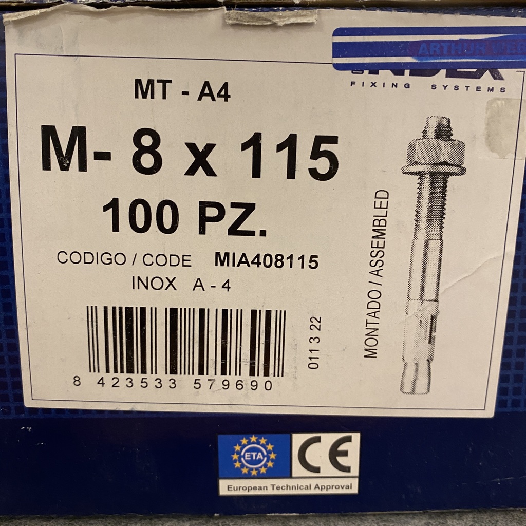 Goujon d’ancrage M8 x 115 inox A4 – Image 2